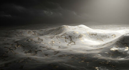 A view of stormy sea with large waves under a dark cloudy sky above A cracked earth surface in the desert during sunrise texture background