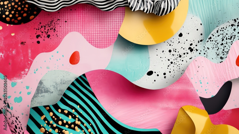 Aufkleber vibrant abstract composition with dynamic shapes and textural variations