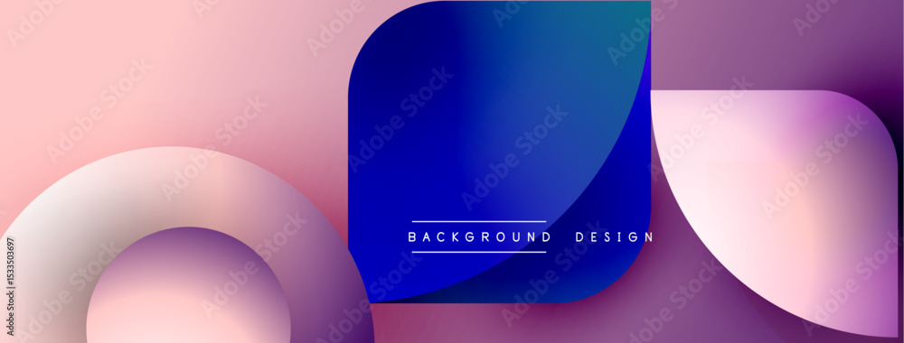 Poster abstract shapes overlap, creating gradient effect. pink, blue, purple hues dominate composition. mod