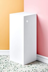 White Cube Minimalist Still Life Photography Against Pastel Pink and Orange Walls