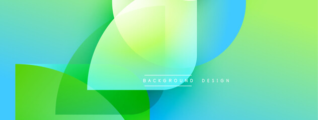 Abstract background features overlapping circles, gradients. Colors include green, blue, yellow creating modern aesthetic. Text reads background design.
