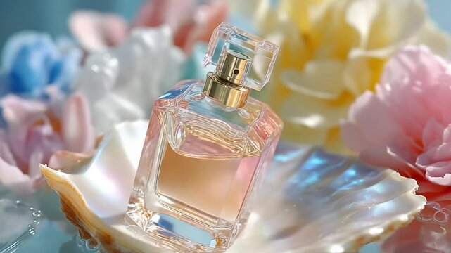 a perfume bottle resting inside a pearlescent 4K Videos