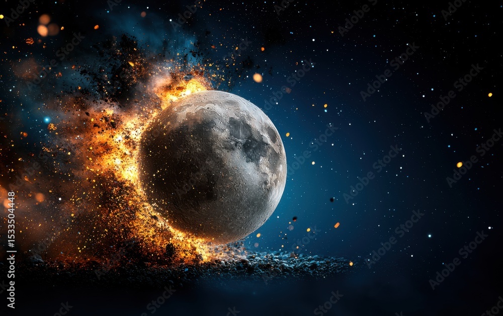 Poster leeyongjay's generative art piece showcases a celestial body exploding in a vibrant burst of color, 