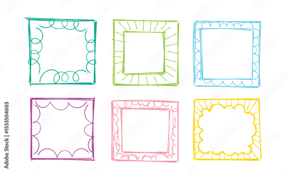 Poster hand draw color frames borders set, scribble decorative frame and border, line doodle design element