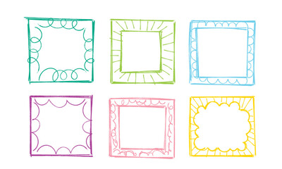 Hand draw Color Frames borders set, scribble decorative frame and border, line doodle design elements Vector illustration