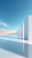 White Cubes Reflecting in a Calm Blue Horizon