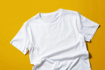 Plain White T-Shirt on Yellow Background, Ready for Design