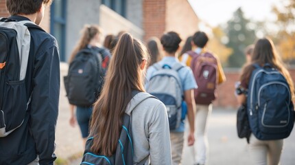 Female girl student going for class in high school college