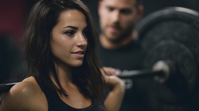 Personal trainer coaching client on barbell technique
