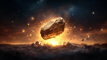 A buried meteorite being unearthed after centuries