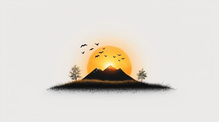Black and white sunrise icon on white background