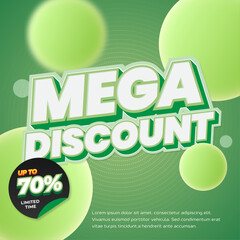 Mega Sale discount deals Editable text effect Mix soft green gradient 3d bubbles circle Square Promotion Marketing banner