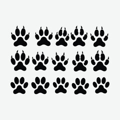 Fototapeta premium A clean, symmetrical grid of twelve black animal paw prints with sharp claws, in a simple, stylized vector style. Perfect for pet logos, wildlife icons, or print designs.