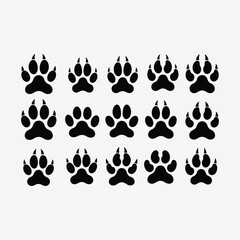 A clean, symmetrical grid of twelve black animal paw prints with sharp claws, in a simple, stylized vector style. Perfect for pet logos, wildlife icons, or print designs.
