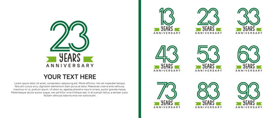 logo anniversary set. green color with green ribbon on white background for special event