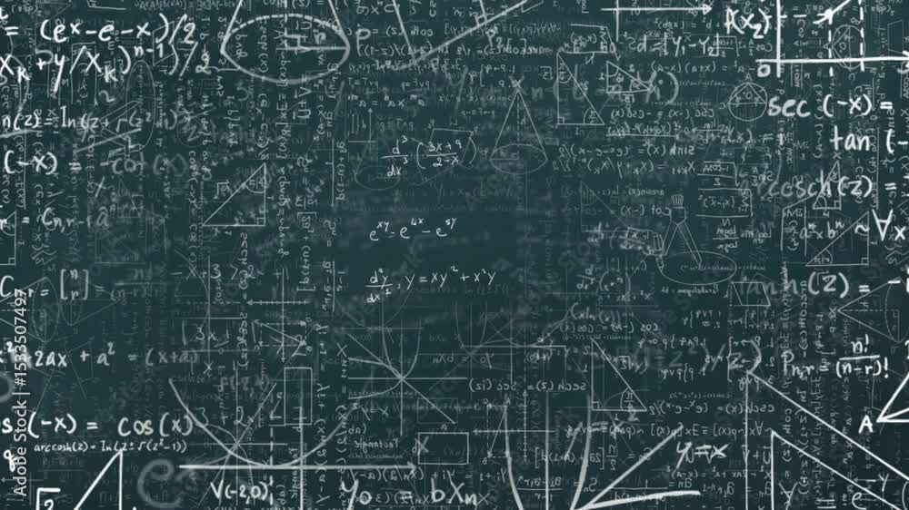 Poster after chalkboard showing equations central formulas blurring and fading before solution revealing