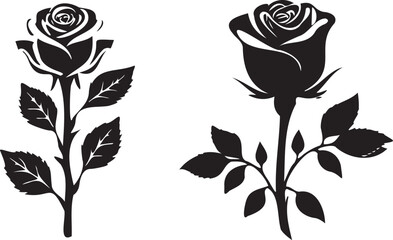 Black Rose Silhouette vector Black Rose with leaves on white background 
