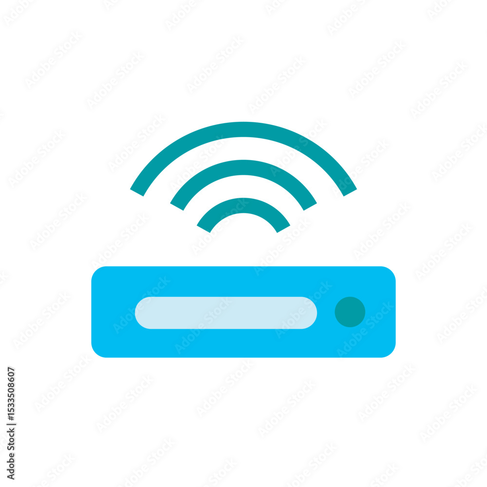 Poster wifi signal router icon. blue router with signal waves. ideal for internet, wireless, or tech design