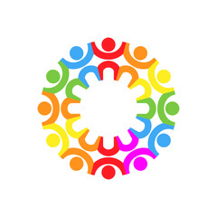 Teamwork people forming a gear shape. Vector isolated on a white background.