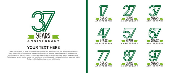 logo anniversary set. green color with green ribbon on white background for special event