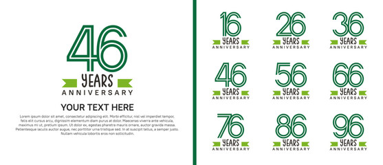 logo anniversary set. green color with green ribbon on white background for special event