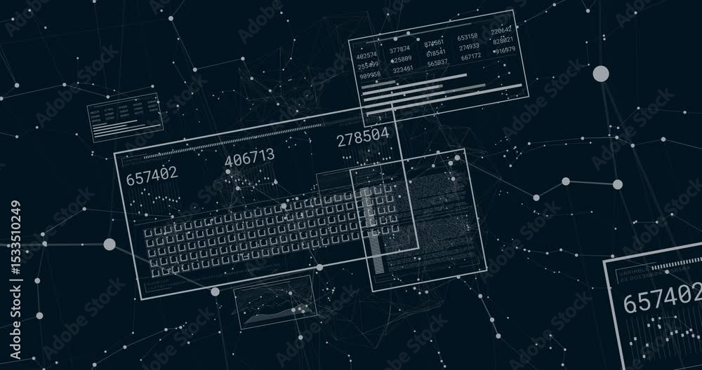 Poster on startup keyboard panel floating over mesh updating real-time charts before retracting