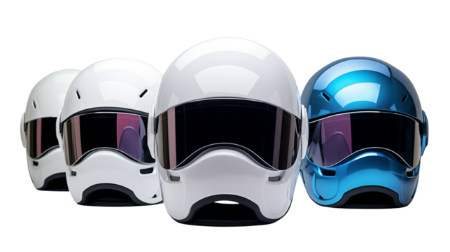 Sleek Modern Helmets Row Stylish White Blue Racing Gear Design