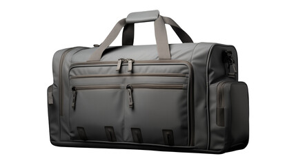 Stylish Grey Travel Duffel Bag with Multiple Pockets for Travel Essentials on white and transparent Background