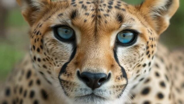 The blue eyes of th wild animal cheetah as seen on a closer look., 4K Video