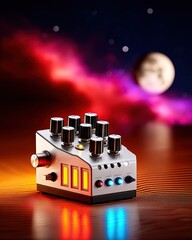 Silver Analog Music Pedal with Glowing Lights at Night