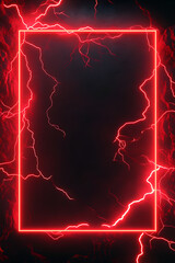 Abstract lightning frame design with glowing red neon edges on a dark background