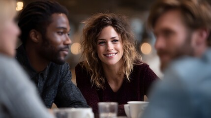 A group of coworkers having a casual business discussion over coffee long title A diverse team of business professionals gathered around a