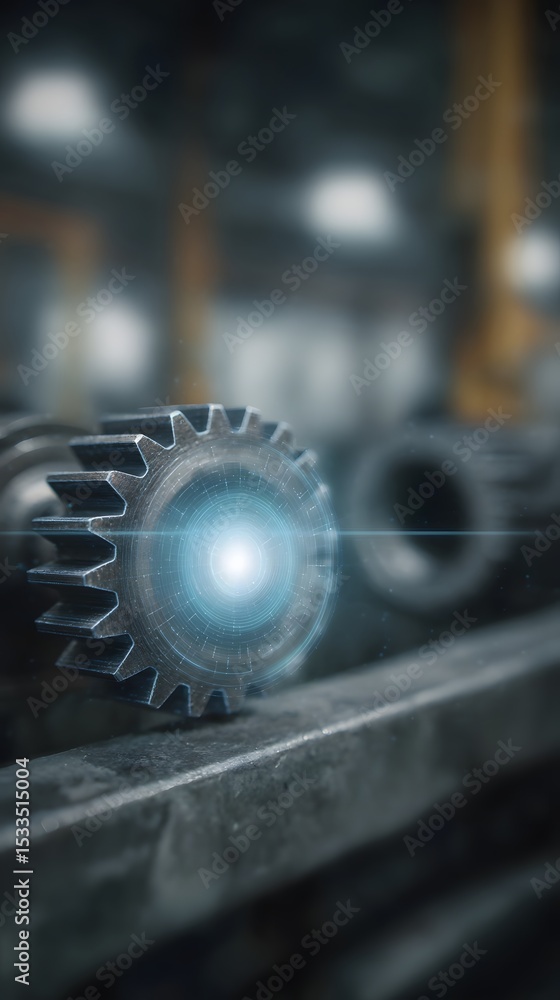 Poster a holographic display shows predictive maintenance alerts over a long title a futuristic holographic