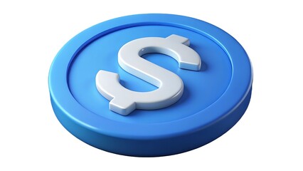 3d render of a blue coin with a white dollar sign representing finance and currency