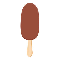 Vanilla ice cream with crunchy chocolate topping on wooden stick isolated on white background. Chocolate popsicle eskimo