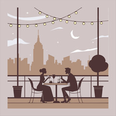 Romantic Rooftop Dinner Date Under City Lights.