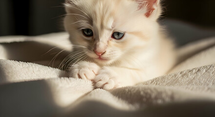 Cute Kitten Portrait on Soft Blanket