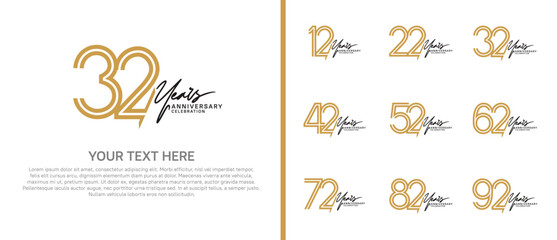 logo anniversary set. brown color with black handwriting on white background for special event