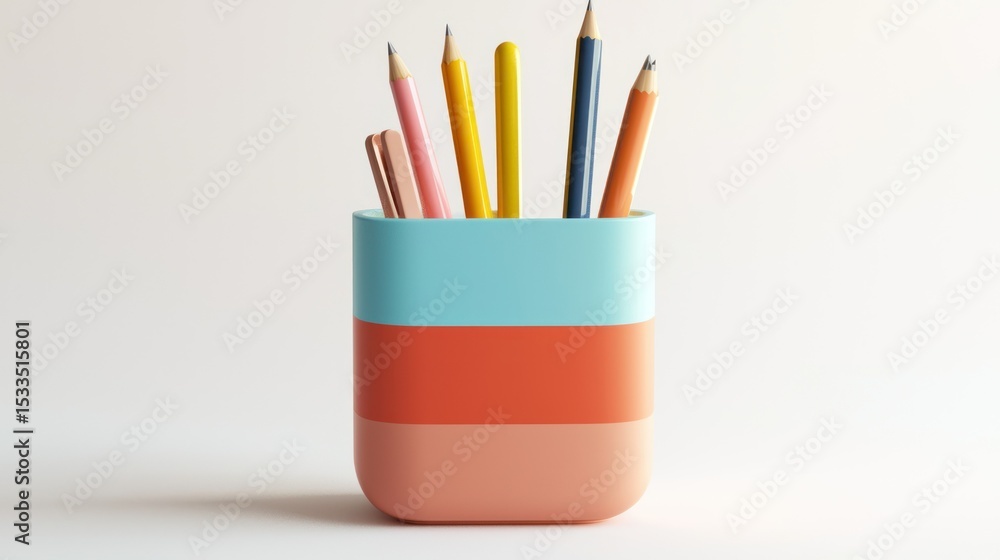 Poster 3d render of a color block desk tool holder on white background