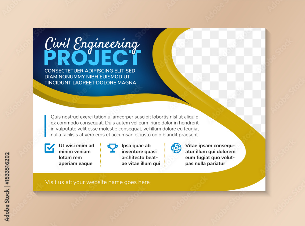 Poster gradient construction project webinar page web banner. combination of blue gradient and gold colors 