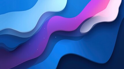 Abstract Waves in Blue Purple Pink - Flat Minimalist Vector Background, Dark Gradient for Web and Branding