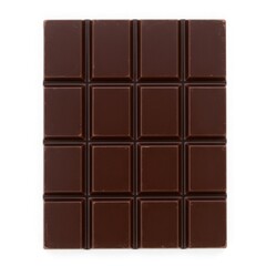 Dark chocolate bar isolated on white background for confectionery, dessert, snack, ingredient, or treat use.