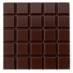 Dark chocolate bar isolated on white background for confectionery and dessert use.