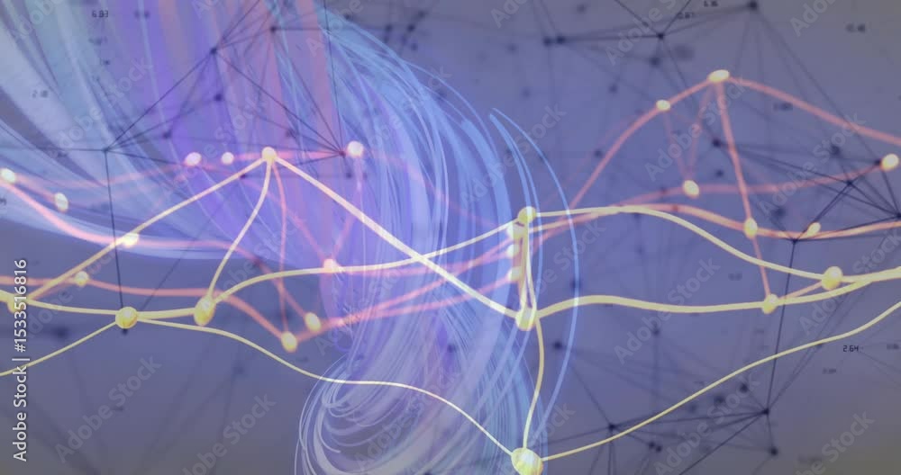 Poster waveforms sweeping network sparking ribbon emerging into twisting coil rising visualizing data flow