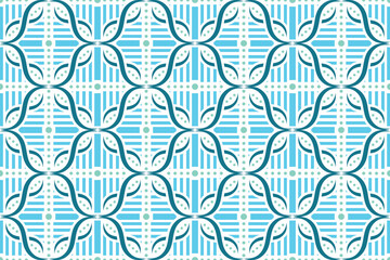 Seamless pattern design template use combination DNA helix spiral, circle, and vertical horizontal rectangle shapes. the illustration designed on blue and green colors isolated on white background. 
