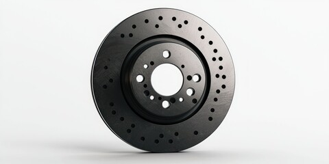 3D render of car brake disc and caliper on white background