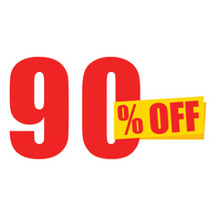 90% off discount sticker. Special offer price tag, sale banner, promotional label