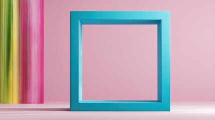 Teal Geometric Square Frame on Pink Background