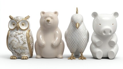 3D render of ceramic animal figurine set on white background