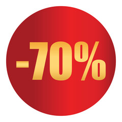 Discount sticker 70% percent. Vector badge for sale, clearance, promotion, marketing, retail, e-commerce